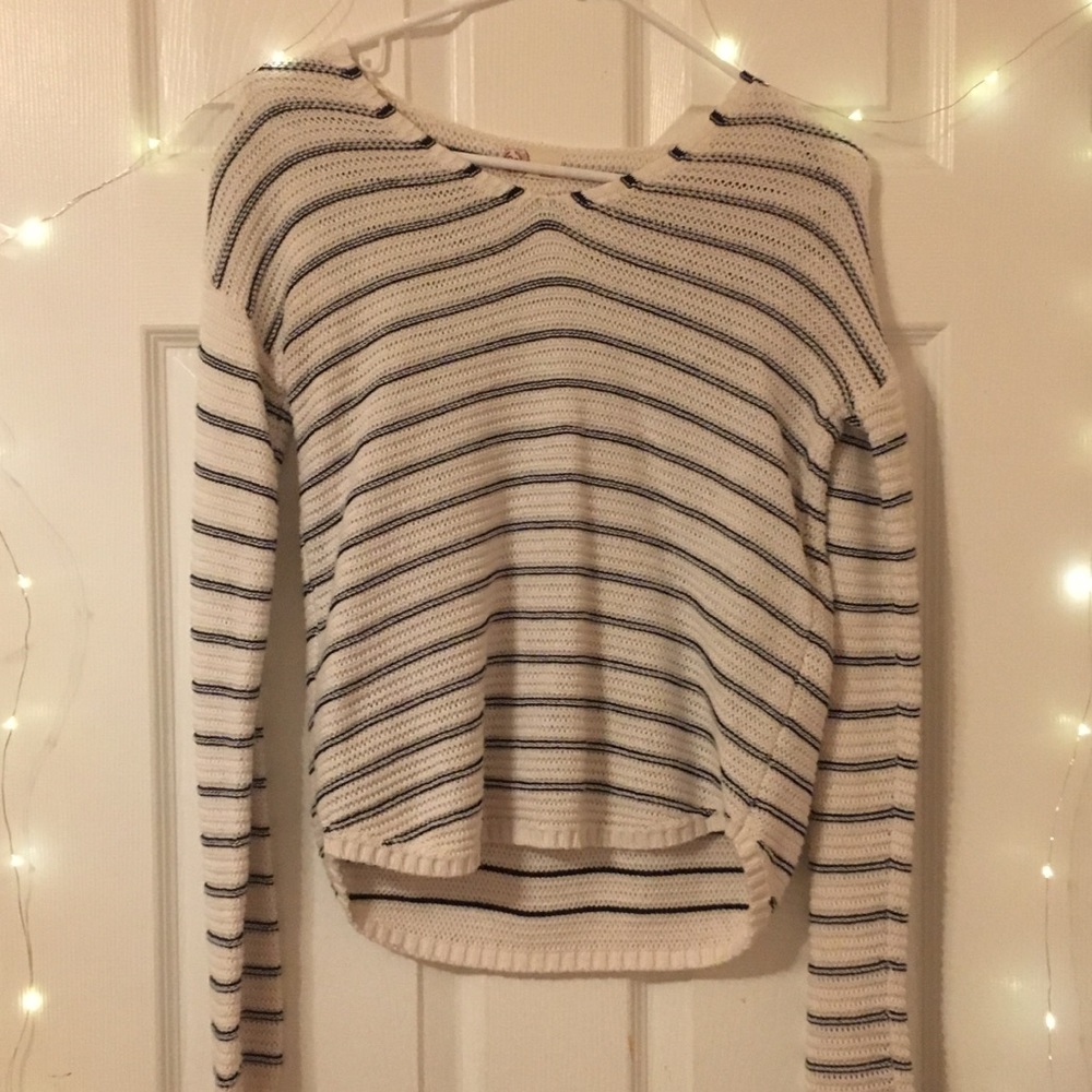 Striped V-neck knit sweater